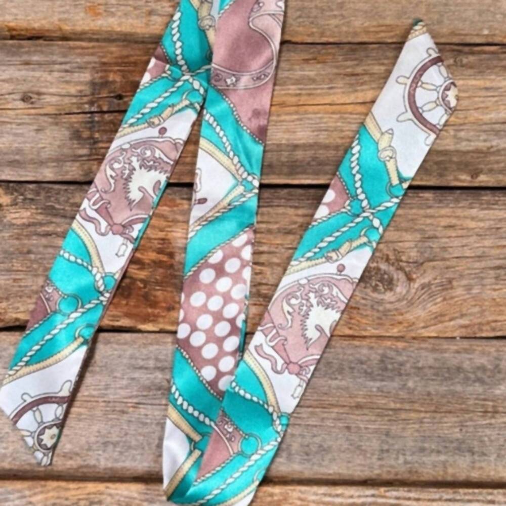 NEW RODEO DRIVE CONCHOS women's nautical skinny wild rag scarf in turquoise